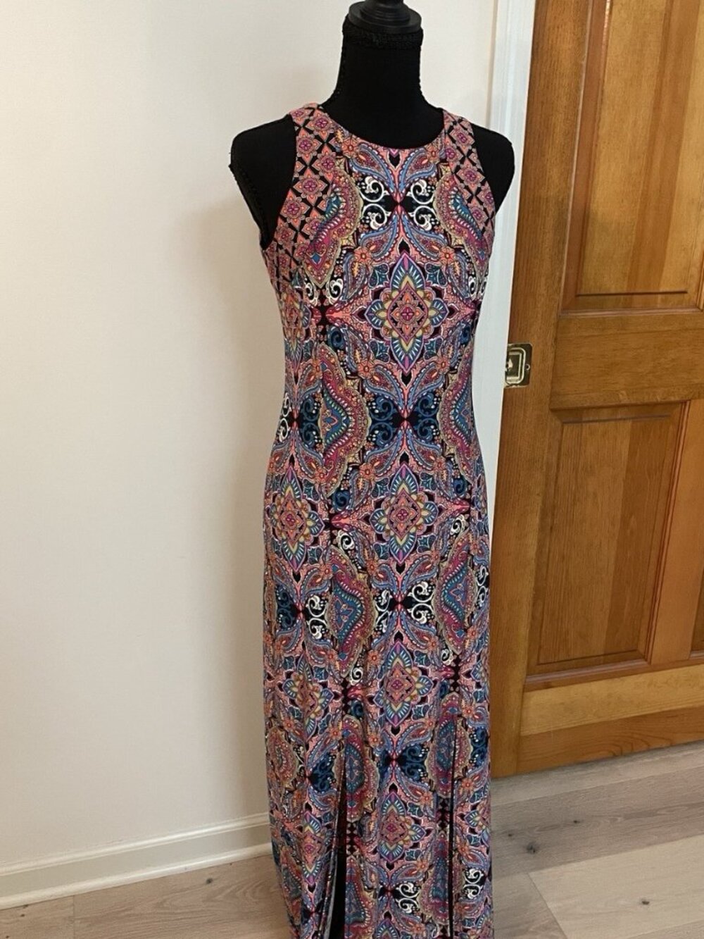 London Times Paisley Maxi Dress High Slits Dressy Wedding Guest Slimming Boho, S - Picture 2 of 8